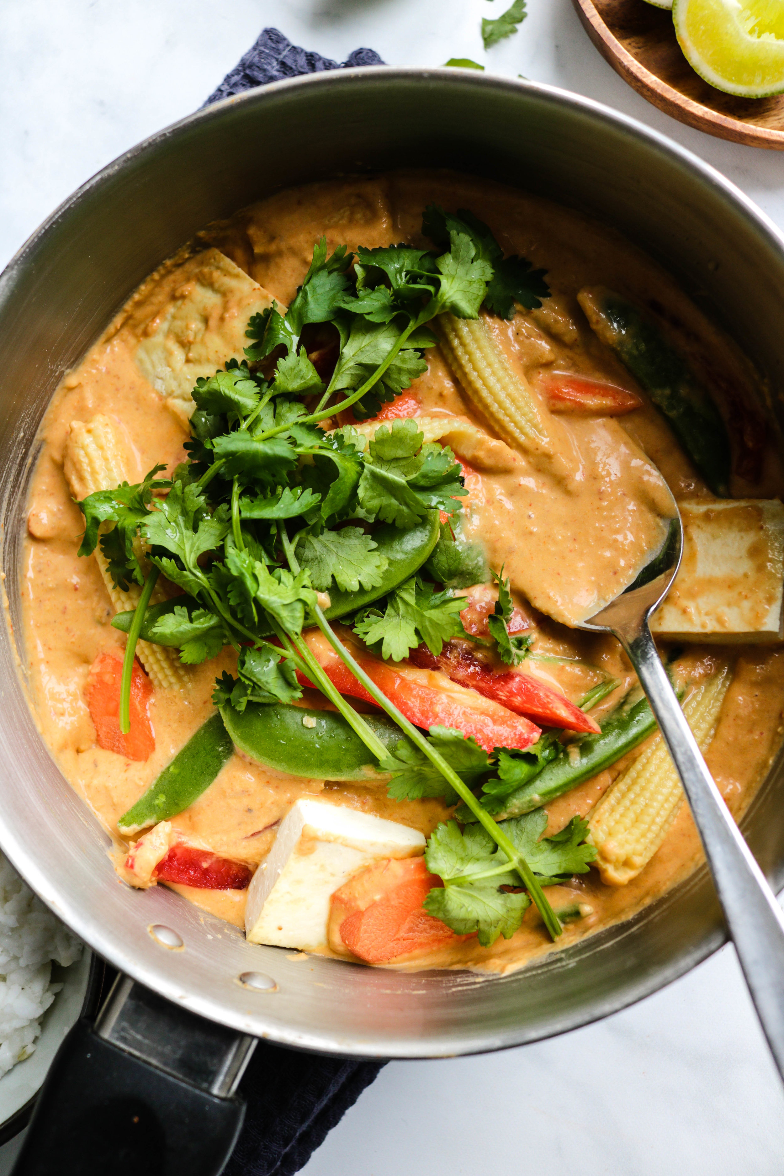 Vegan Red Thai Coconut Curry (with Pureed Chickpeas) - Okonomi Kitchen