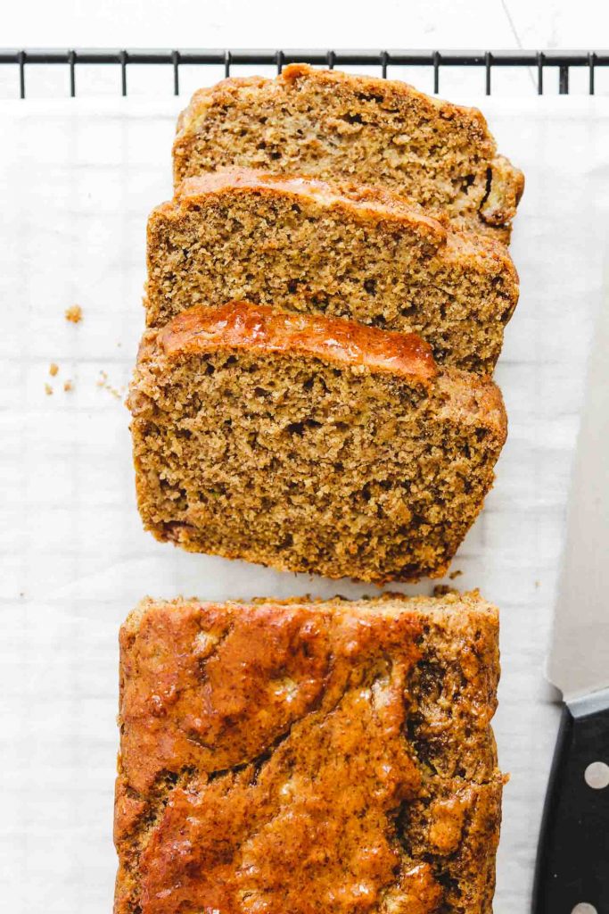 cooling gluten free banana bread on wire rack