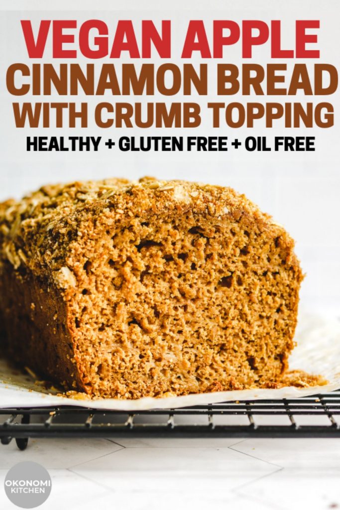 vegan apple cinnamon bread with crumb topping pinterest photo with text