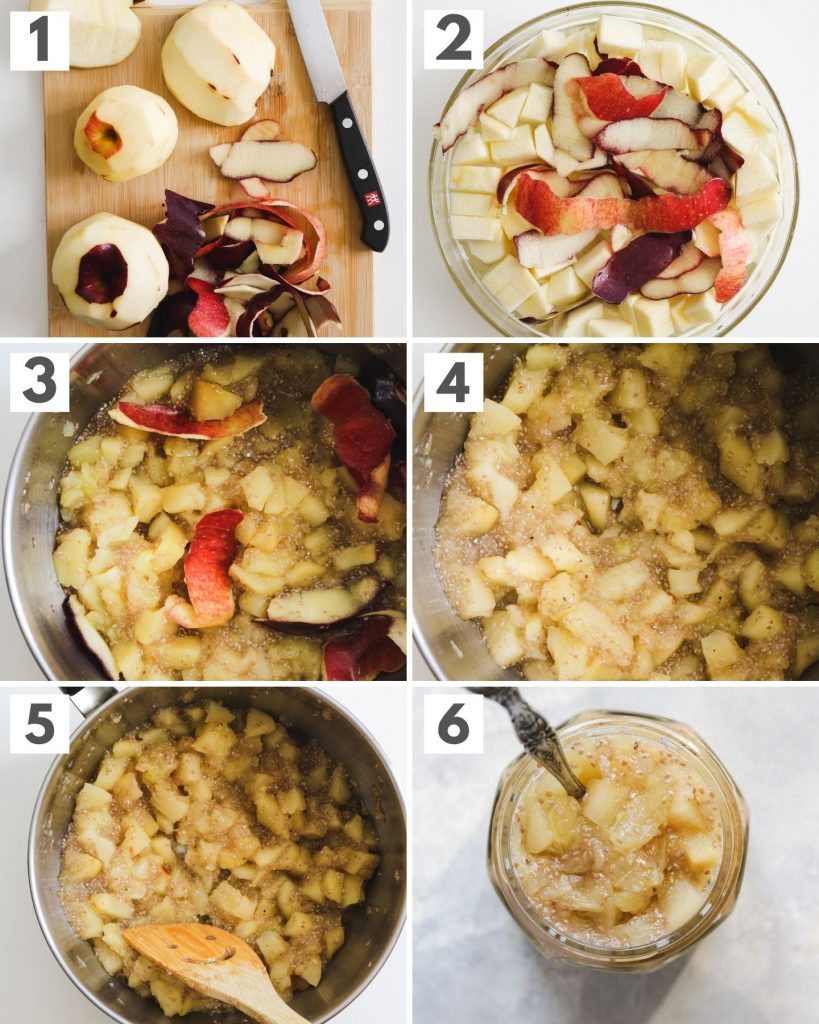 process shots on how to make apple chia jam