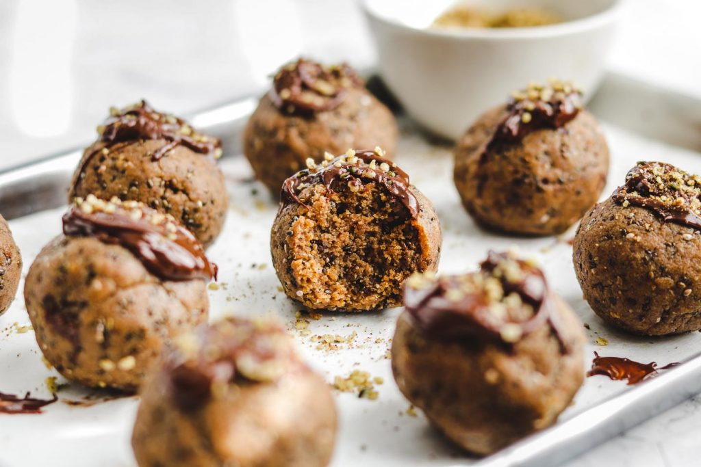 vegan pumpkin protein balls with chocolate and hemp seeds landscape photo
