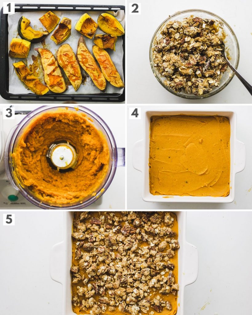 how to make squash sweet potato casserole with pecan crumble
