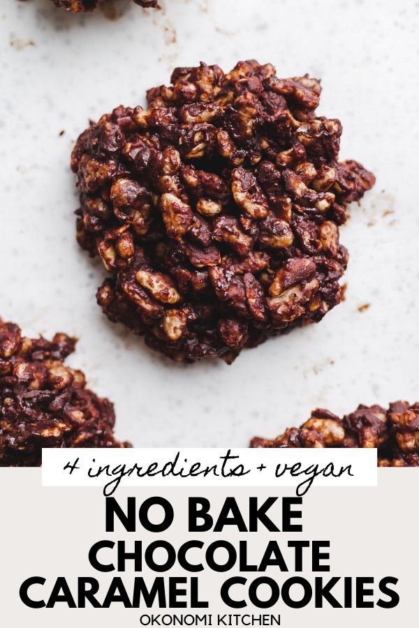 vegan no bake chocolate caramel cookies pinterest image