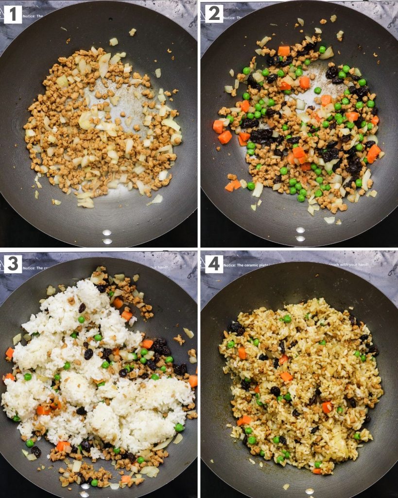 step by step how to make vegan curry fried rice