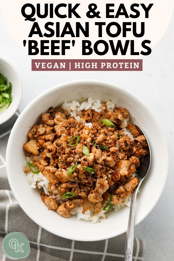 asian tofu beef bowls pinterest graphic