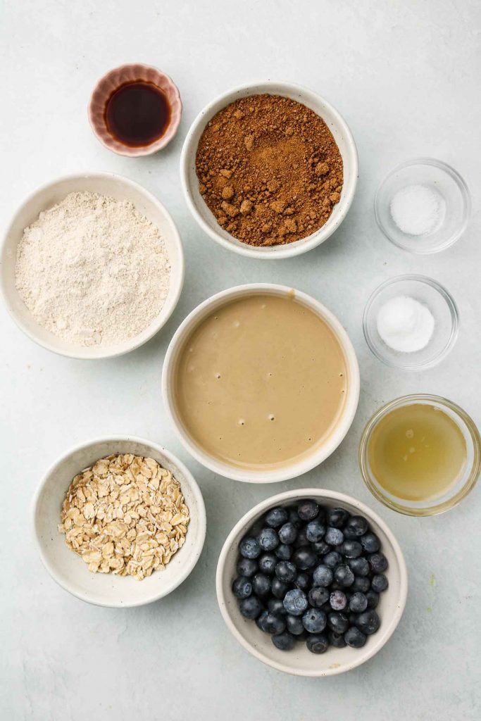ingredients in gluten free vegan oatmeal cookies with blueberries