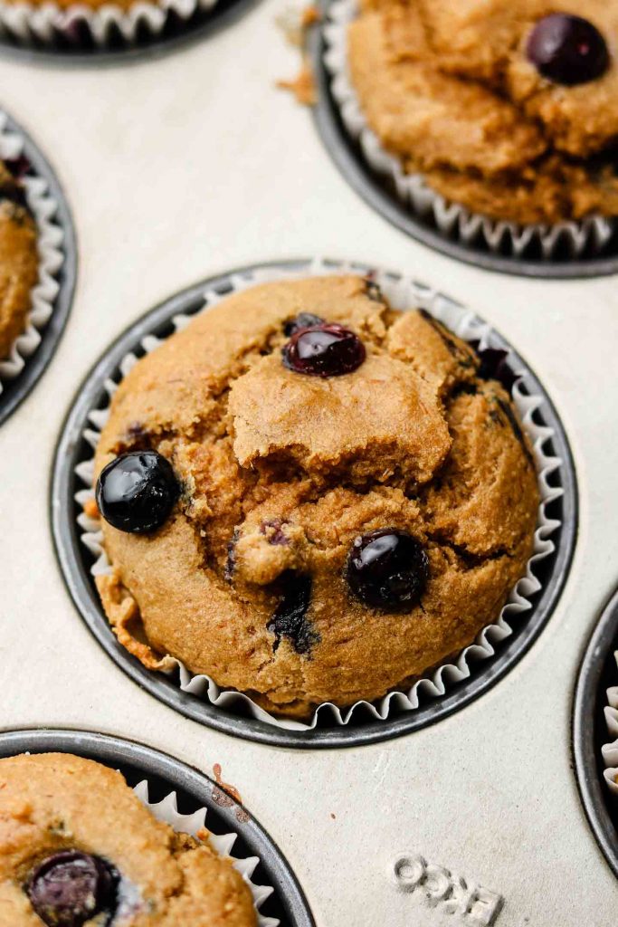 close up shot of vegan muffins in a muffin pan