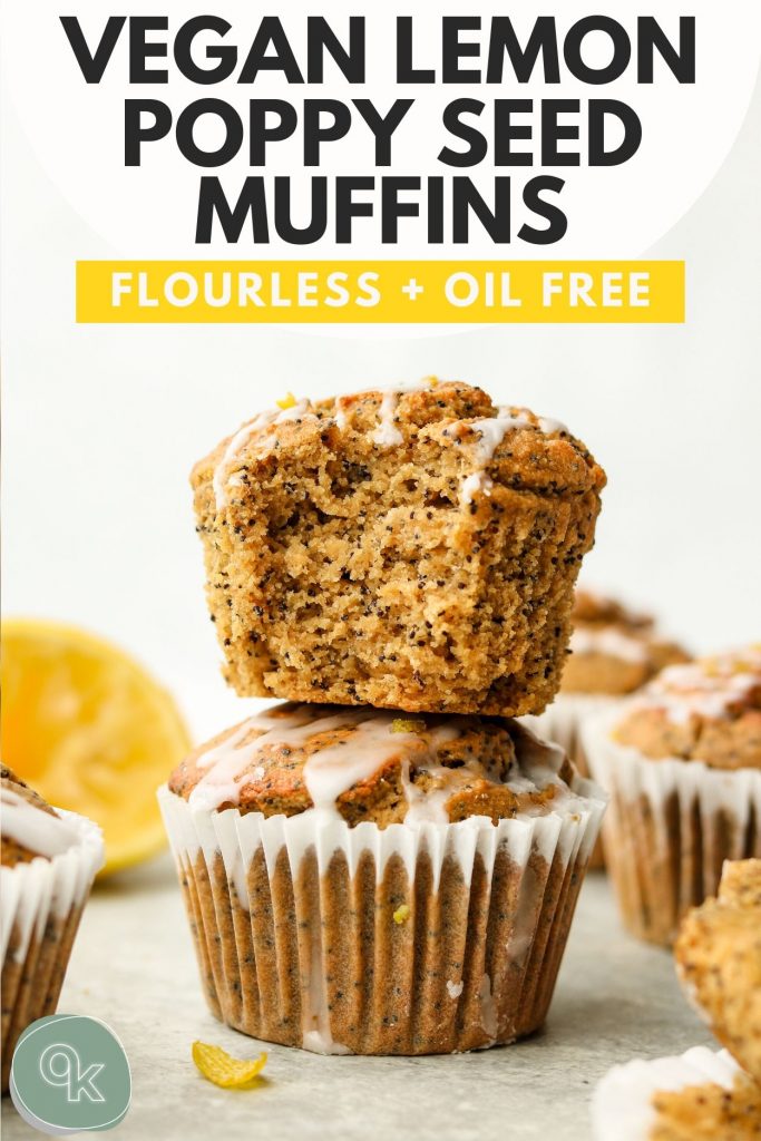 vegan lemon poppy seed muffin recipe pinterest graphic with text