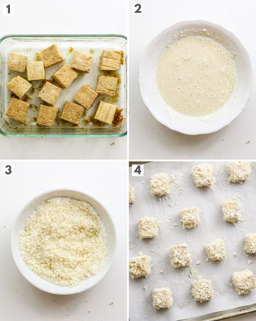 step by step photos of how to bread and bake tofu