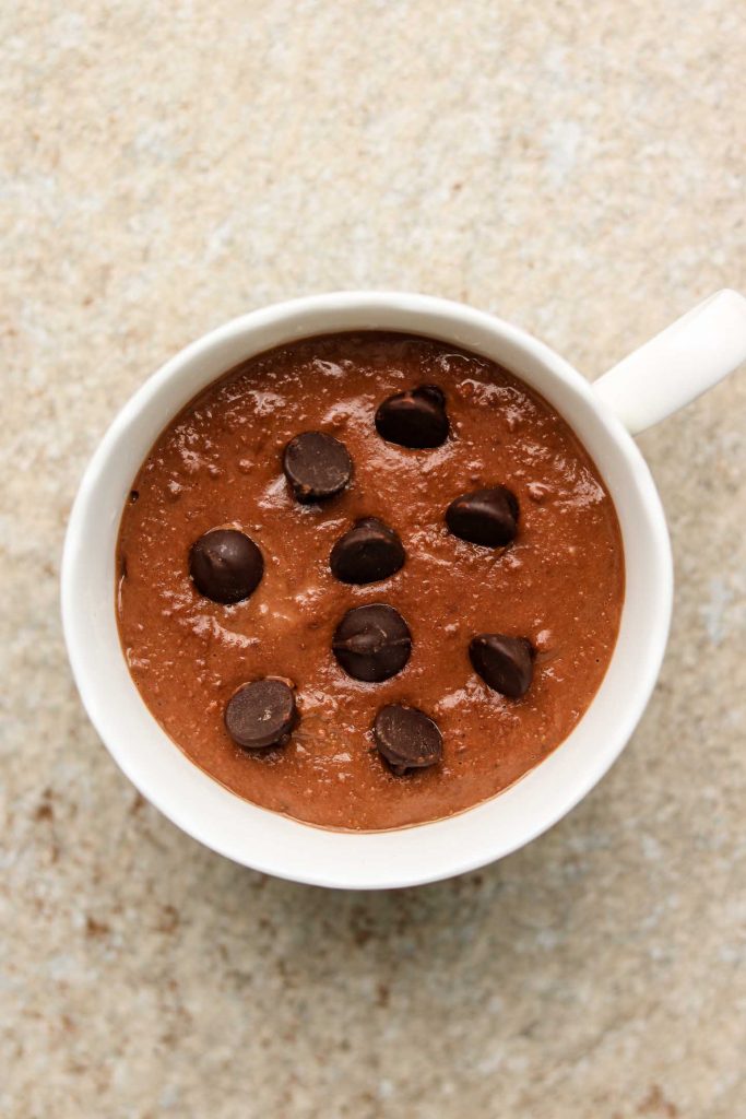 uncooked brownie in a mug
