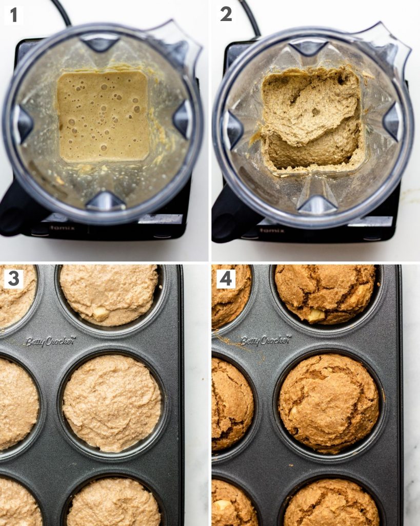 step by step how to make apple sauce blender muffin with oat flour in a vitamix