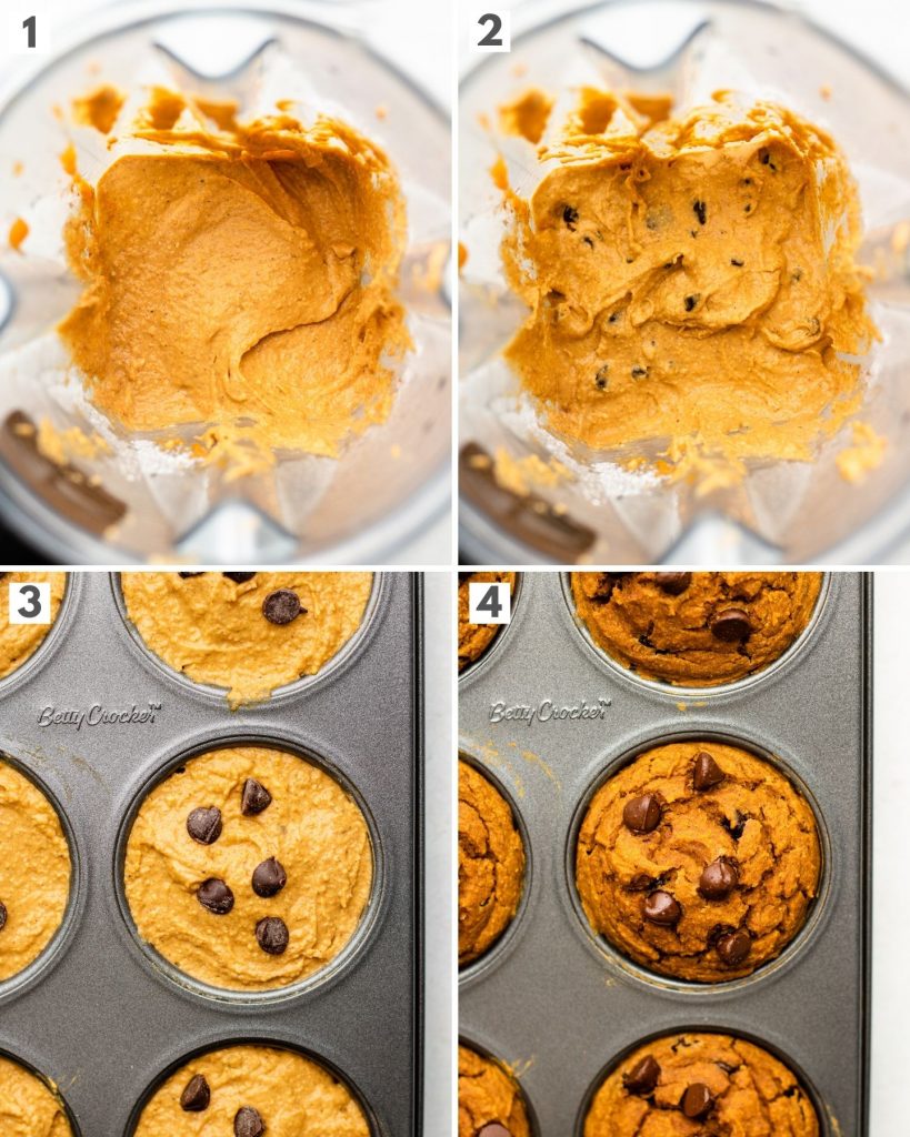 step by step how to make flourless oatmeal pumpkin muffins in a blender