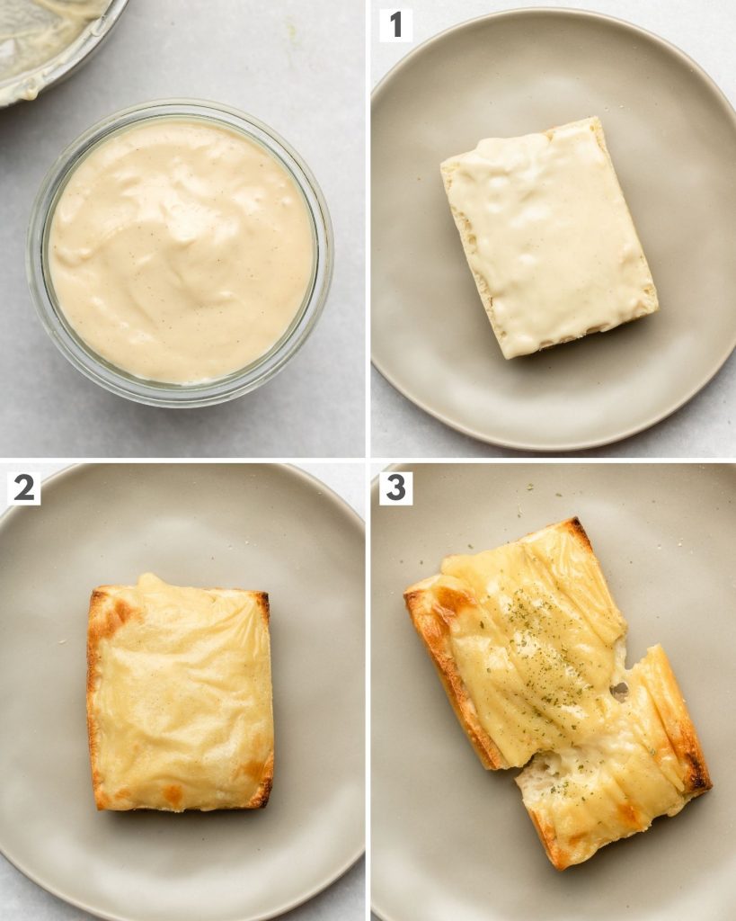 step by step how to brown vegan cheese for toast