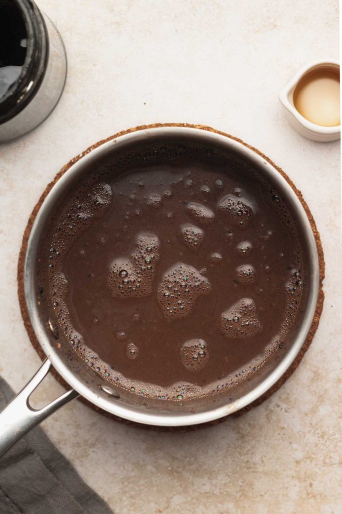 black sesame hot chocolate in a saucepan
