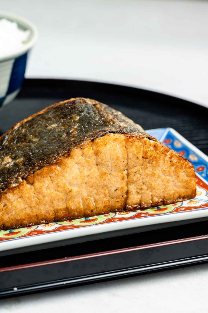 vegan mock tofu fish with nori and rice paper on top