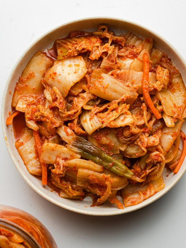 kimchi in a white small bowl